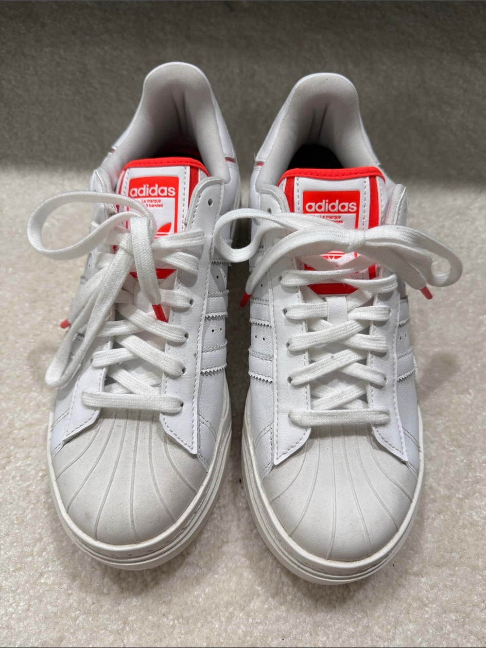 adidas White Sneakers with orange Logo Accents